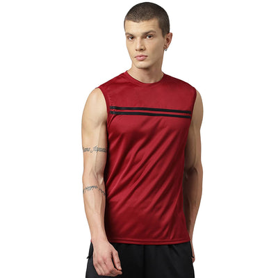 Men's Slim Fit Polyester Sleeveless T Shirt (Wine Black)