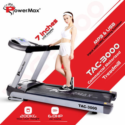 TAC-3000 4HP (6HP Peak) Motorized Treadmill with Free Installation Assistance | Commercial & Automatic Incline