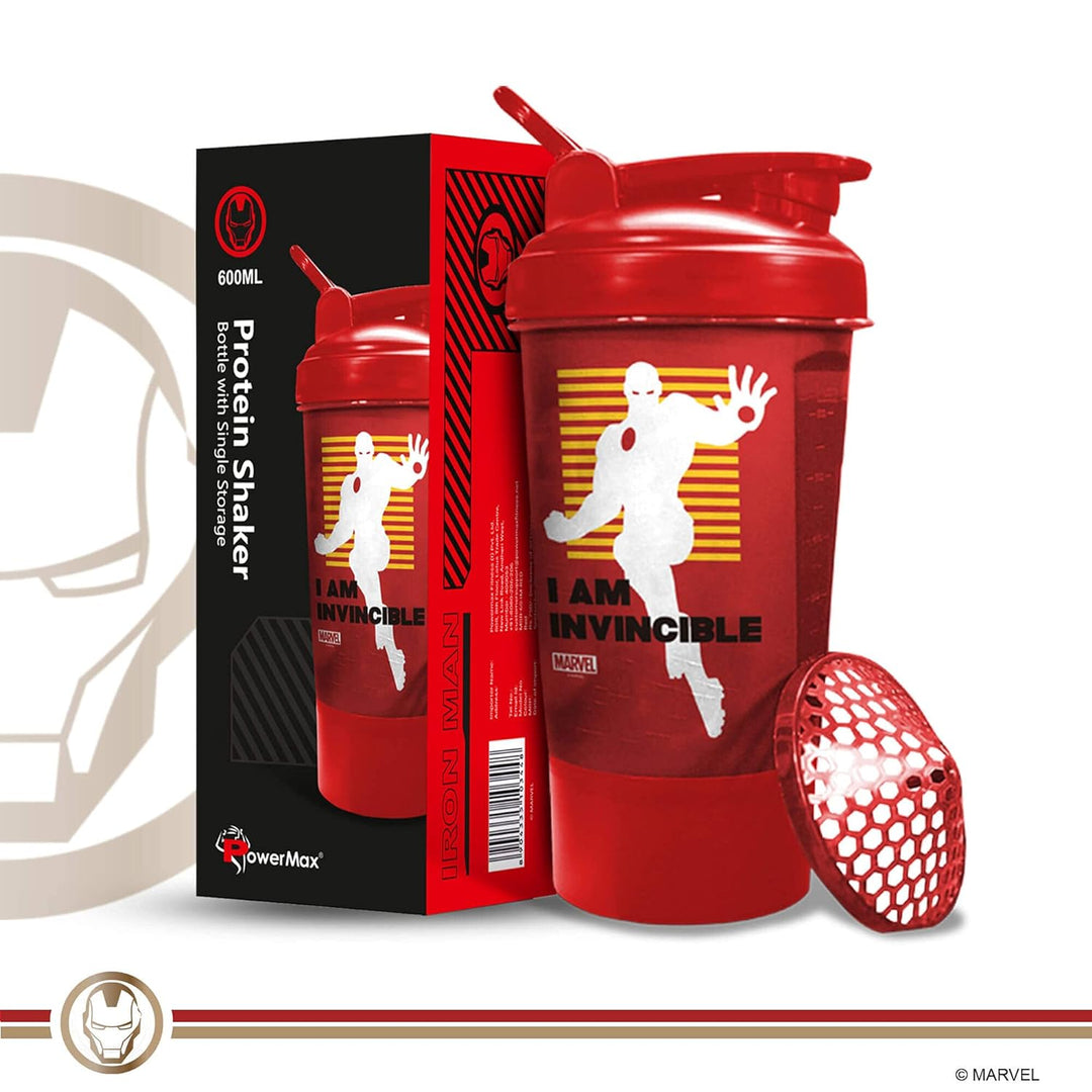 MSB-6S Iron Man Marvel Edition Shaker Bottle 600ml | 100% Leakproof Guarantee Sipper Bottle Ideal for Protein | Pre-Workout & BCAAS | BPA Free | Plastic (Red | Pack of 1)