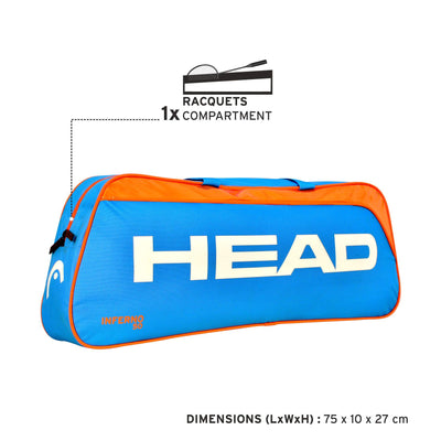 Polyester Inferno 50 Economical Badminton Kit Bag (Compartment: Single | Capacity: 3 Racquets | Colour: Blue | Orange)