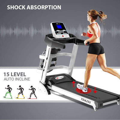 TDA-255 (5HP Peak) Multi-Function Treadmill for Home Use with Massager ?Max User Wt. 125kg | 15 Level Auto Incline | Top Speed:15.8 Km/hr | Spring Resistance?(FREE INSTALLATION )