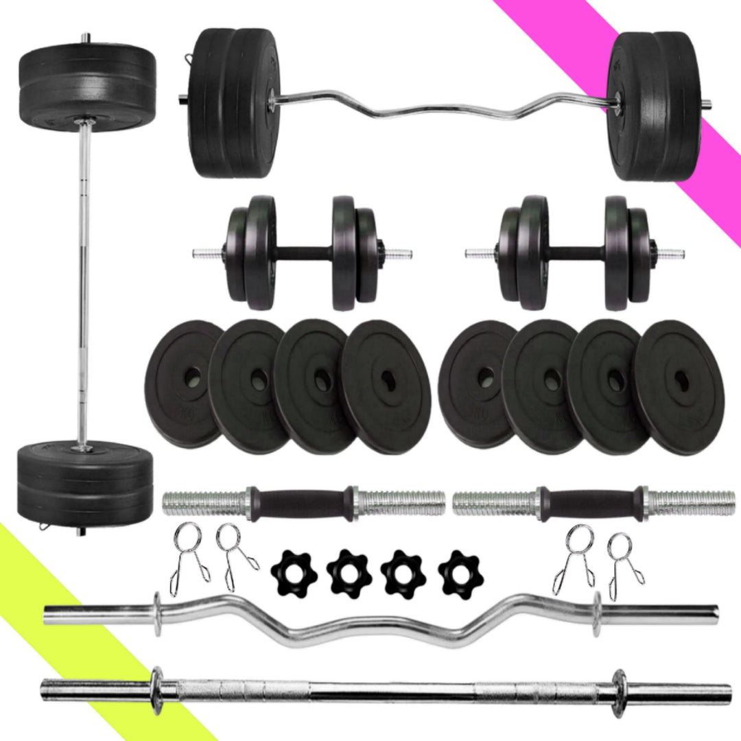 8 kg Home Gym Combo | Home Gym Set | 3ft Curl Rod | 3ft Straight + One Pair Dumbbell Rods | Weight Plates | Exercise Set