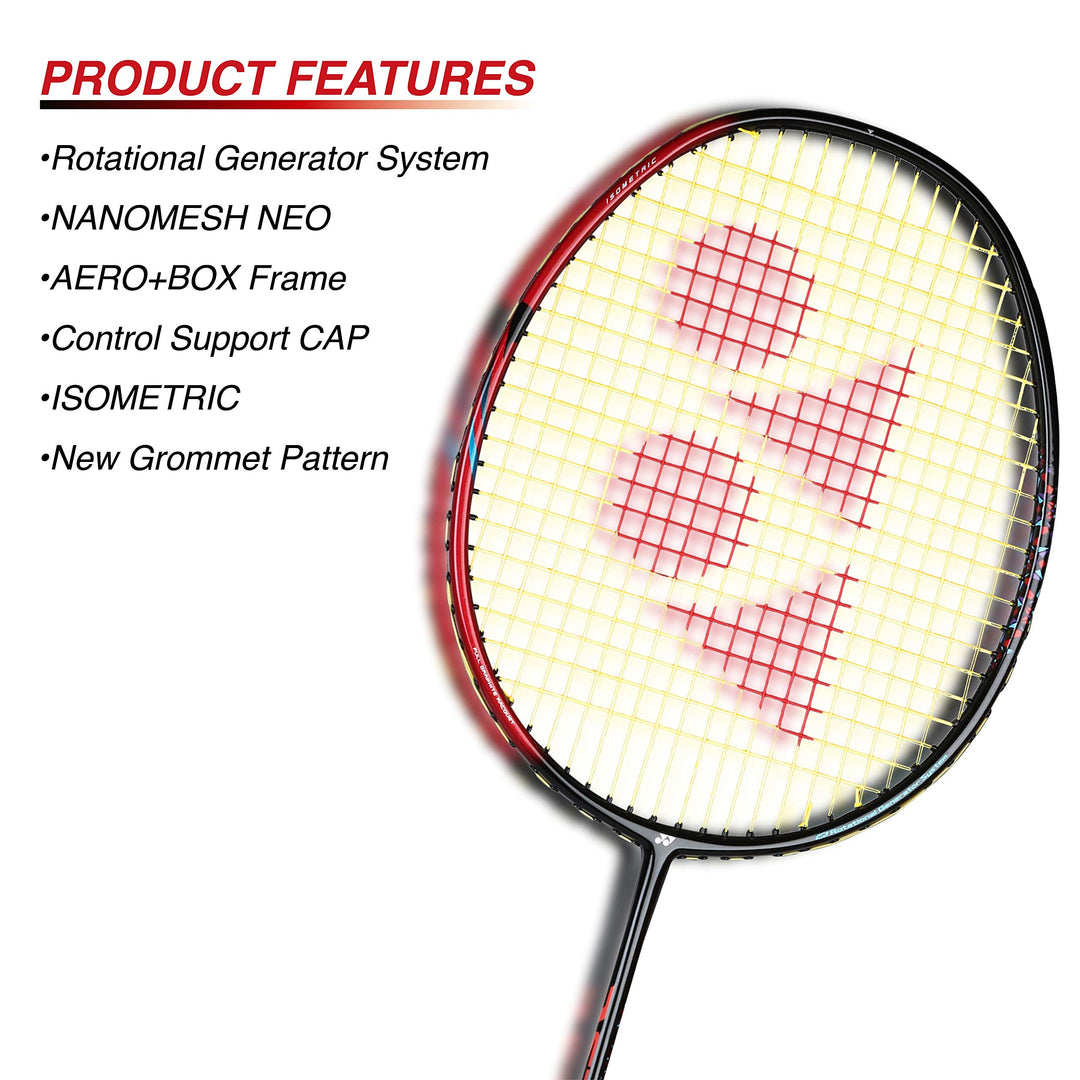 Astrox Smash Graphite Badminton Racquet with free Full Cover (Ultra Light - 73 grams | 28 lbs Tension) | Rotational Generator System (Black Flash Red)