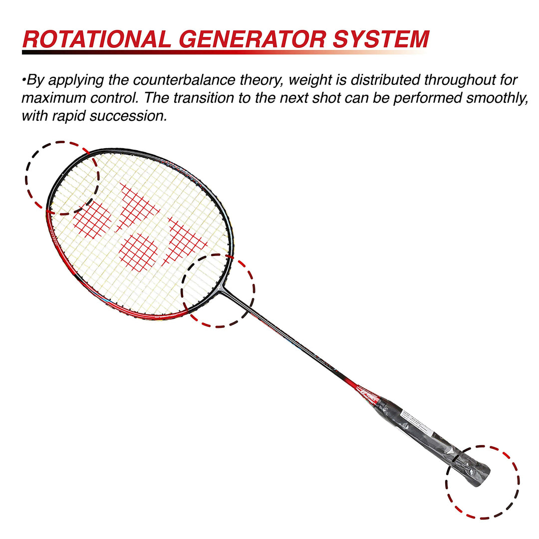 Astrox Smash Graphite Badminton Racquet with free Full Cover (Ultra Light - 73 grams | 28 lbs Tension) | Rotational Generator System (Black Flash Red)