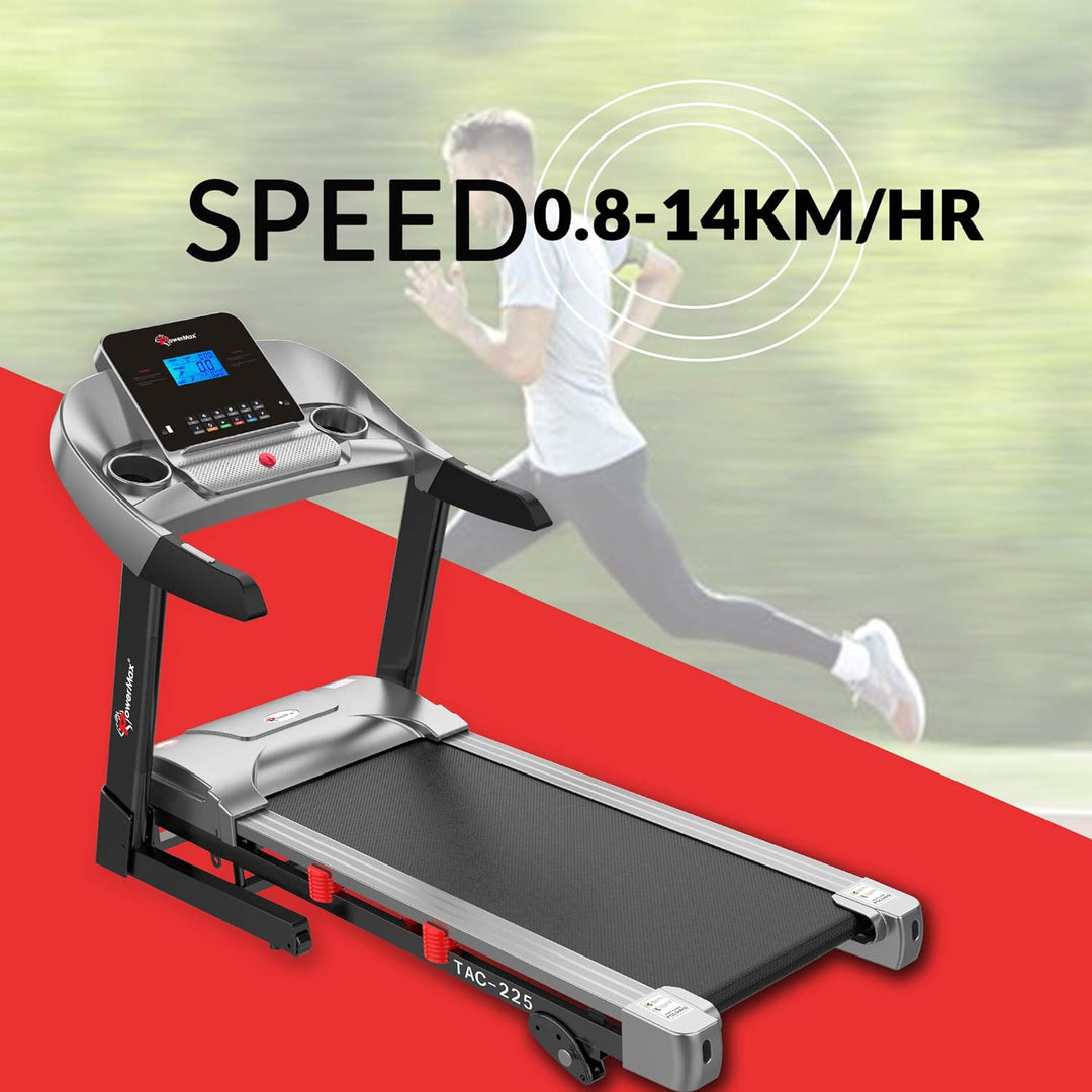 TAM-225 (4HP) Motorised Treadmill for Home [Speed:14kmph | Max User Weight:120kg | Foldable | 12 Workout Programs | MP3] Free Installation Assistance & Demo - 3 Year Motor Warranty