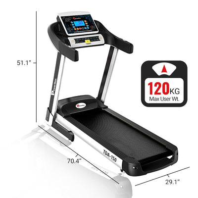 Tda-150 5Hp Peak Motorized Treadmill Max User Weight 120Kg Foldable With 18 Level Auto Incline 12 Pre-Set Program Aux/ Usb Input Smart Run Function And Auto Lubrication (White)