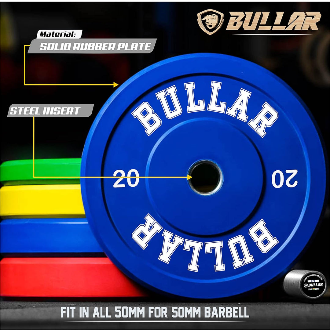 Bumper plates with olympic barbell (90 KG SET(15x4+10x2+5x2))