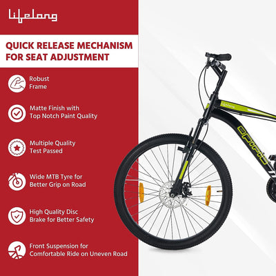 Spirit 26T with Disc Brake and Suspension Cycle | Ideal for : Adults (Above 13 Years) (Black) | Unisex Cycle| 85% Assembled (Easy self-Assembly)