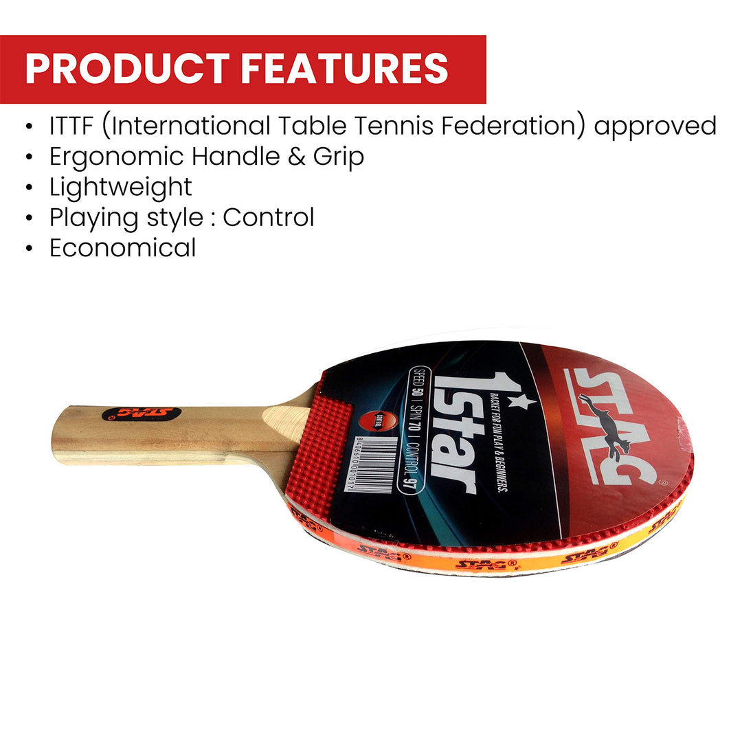 1 Star Table Tennis Racquet | 148 grams | Beginner | ITTF Approved Rubber | Multicolor Material: Wood