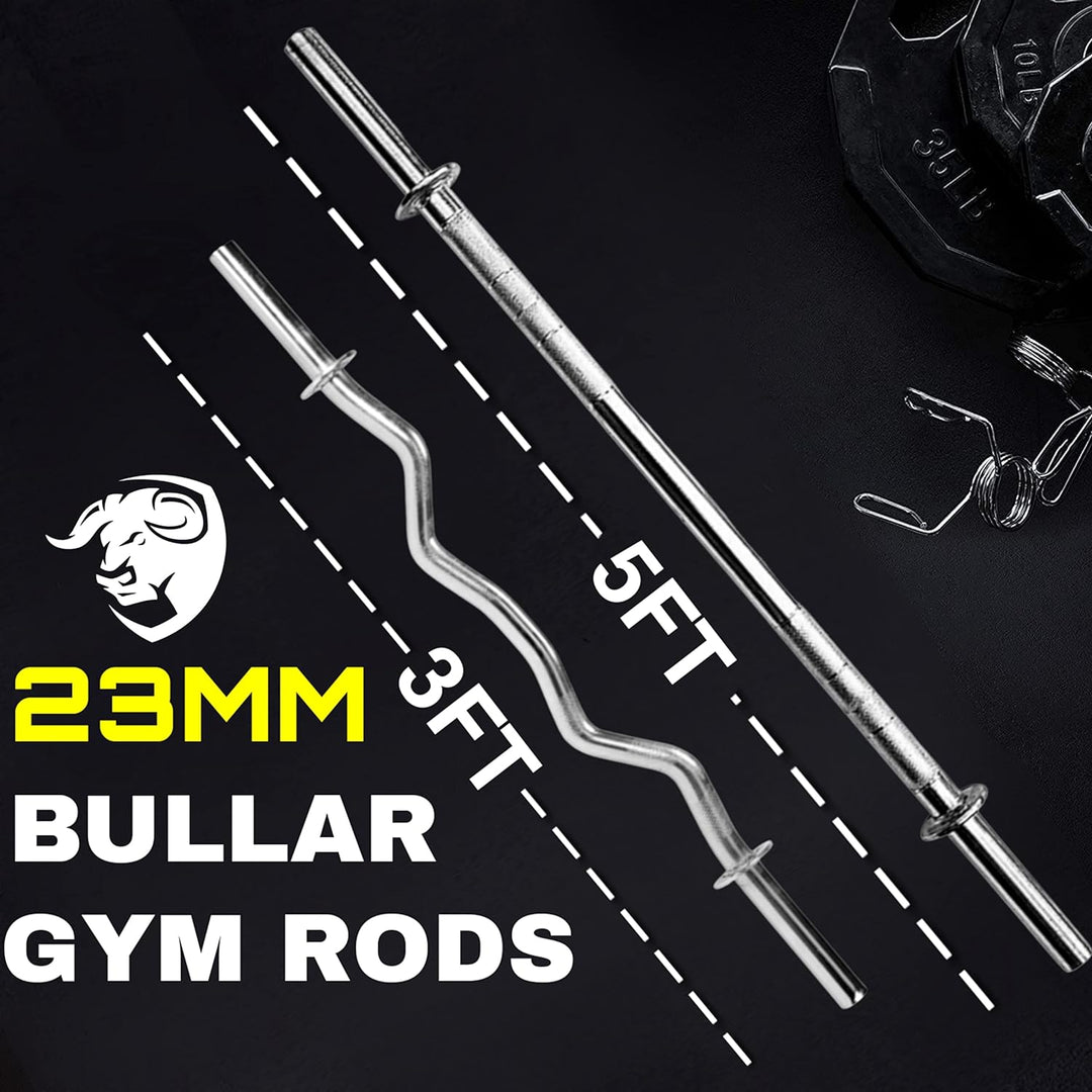 Steel Home Gym Set 20 kg with 3Ft Curl | 5Ft Straight Rod (23mm) | Pair Star nut Dumbbell Rods | Gym Equipment for Workout Fitness Exercise Kit