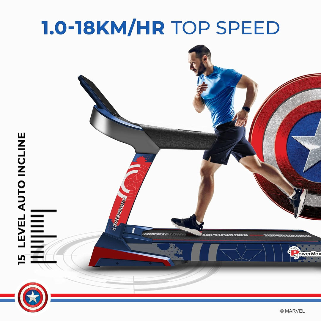 MTC-3600 Captain America Edition (6HP Peak AC Motor) Smart Folding Electric Treadmill with Auto Incline | MP3 | Speaker | Exercise Machine for Home Gym and Cardio Training | Blue