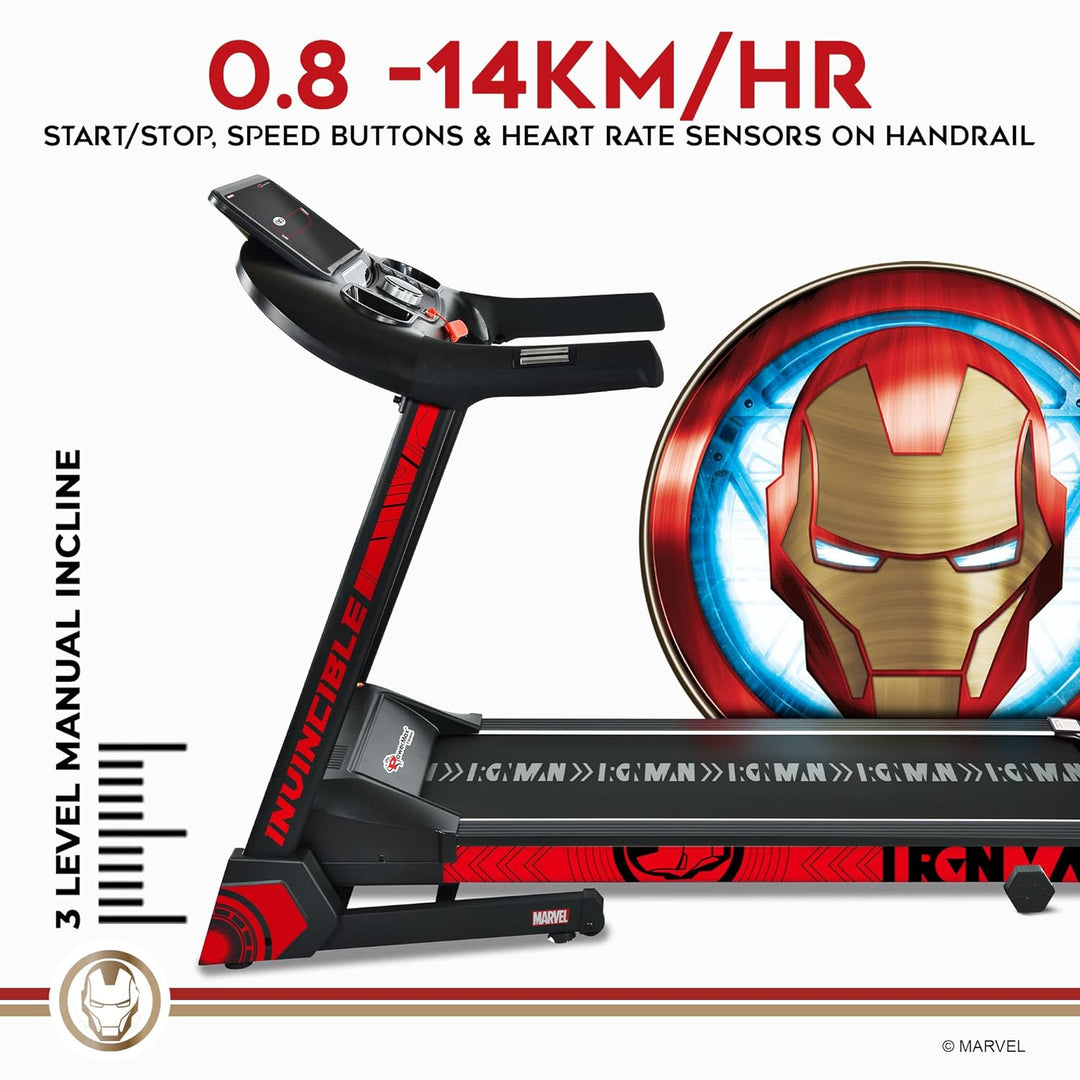 MTM-2500 Iron Man Edition (4HP Peak) Smart Folding Electric Treadmill with Manual Incline | MP3 | Speaker | Exercise Machine for Home Gym and Cardio Training