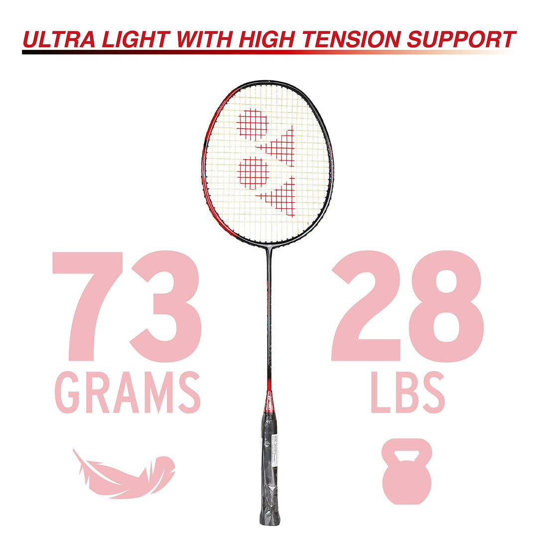 Astrox Smash Graphite Badminton Racquet with free Full Cover (Ultra Light - 73 grams | 28 lbs Tension) | Rotational Generator System (Black Flash Red)