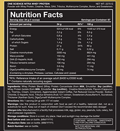 One Science Nutrition (OSN) Nitra Whey - DAA | Tribulus Terrestis | Maca powder and Boron & Creatine Monohydrate | 27g Protein | 3g Creatine | 5.2g Glutamine | 6.6g BCAA - 5lbs - Chocolate Brownie