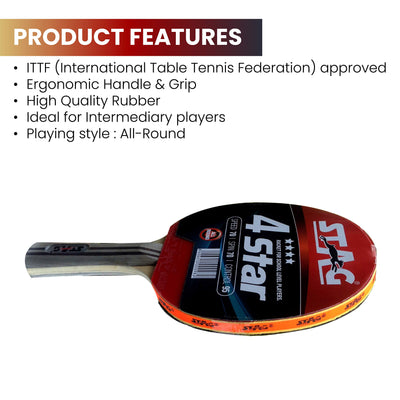 International Table Tennis (T.T) Racket | Premium ITTF Approved Rubber| Beginner Series T.T Racquet| Pro Custom Designed Comfortable Grip Paddle | Multicolor