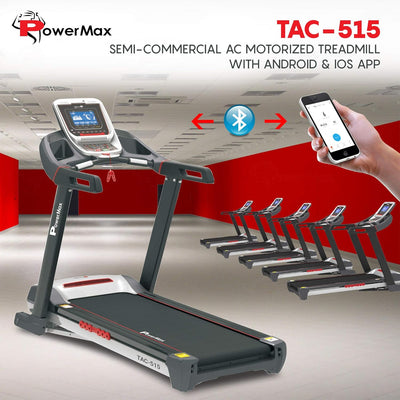 TAC-515 (6.0HP Peak) Semi-Commercial AC Motorized Treadmill With Bluetooth App For Android & iOS | Mp3 | USB Input For Charging & Automatic Incline For Home/Office Workout