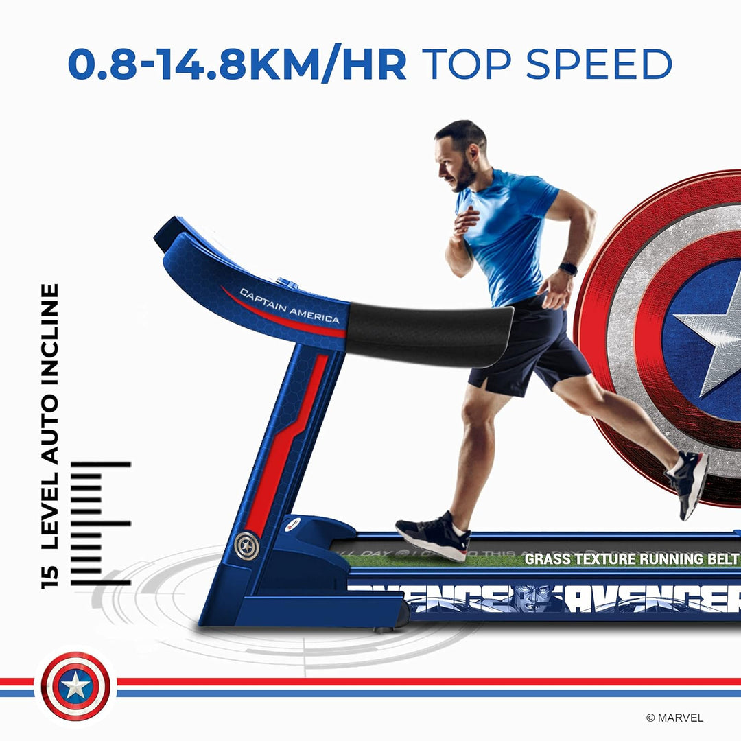 MTM-1000M Captain America Edition (4HP Peak) Smart Folding Electric Treadmill with Manual Incline | MP3 | Speaker | Exercise Machine for Home Gym and Cardio Training - Blue