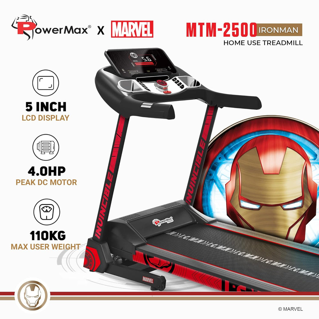 MTM-2500 Iron Man Edition (4HP Peak) Smart Folding Electric Treadmill with Manual Incline | MP3 | Speaker | Exercise Machine for Home Gym and Cardio Training