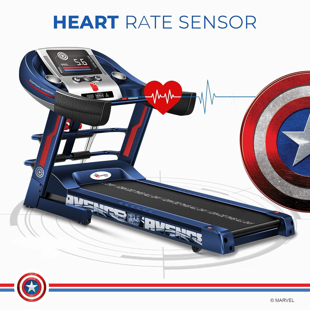 MTM-1000M Captain America Edition (4HP Peak) Smart Folding Electric Treadmill with Manual Incline | MP3 | Speaker | Exercise Machine for Home Gym and Cardio Training - Blue