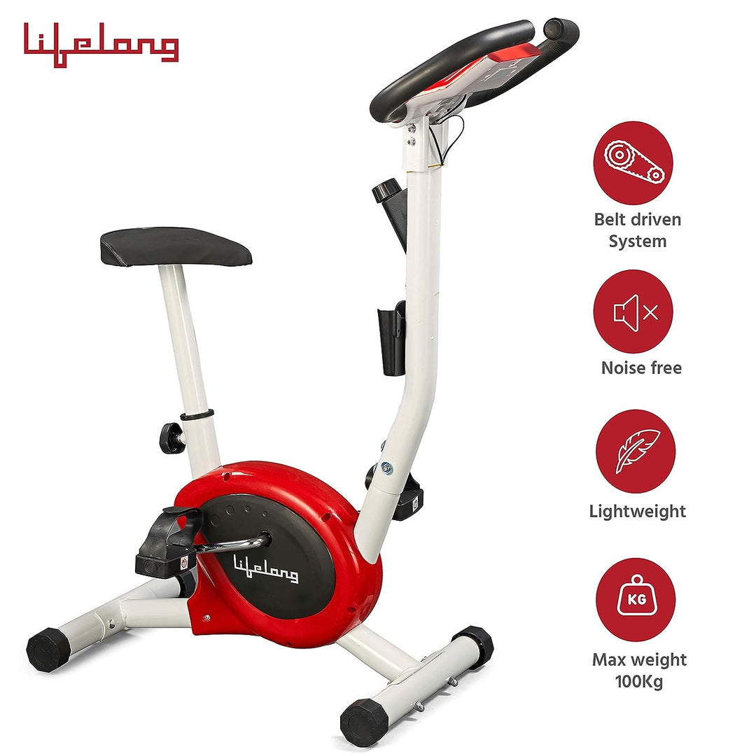 FitPro Stationary Exercise Belt Bike for Weight Loss at Home with Display and Resistance Control, White (Free Installation Assistance)