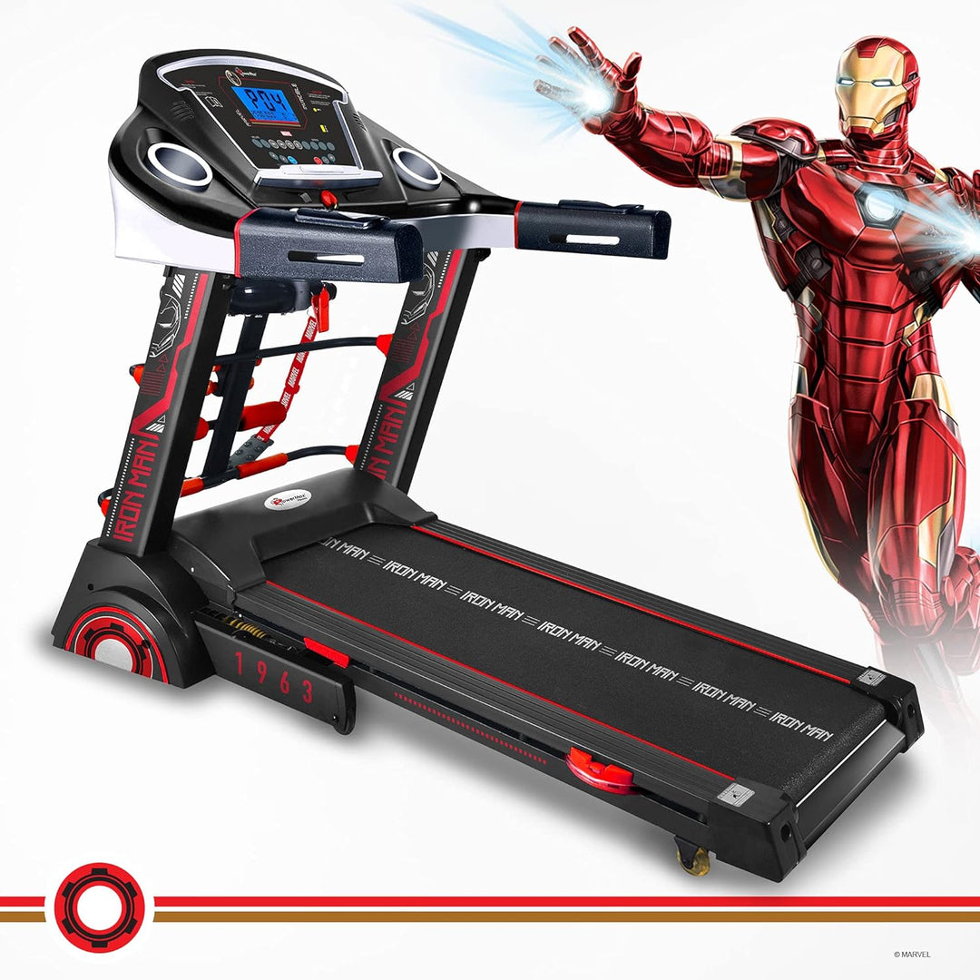 MTA-2300M Ironman Edition (4HP Peak) Smart Folding Electric Treadmill with Auto Incline | MP3 for Home Gym and Cardio Training (Red)