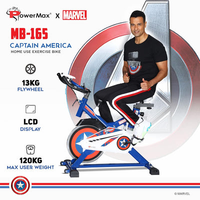 MB-165 Captain America Edition Exercise Spin Bike With 13KG Flywheel | iPad & Bottle holder | Adjustable handle with Handgrips and Heart Rate Sensors For Home Workout | blue