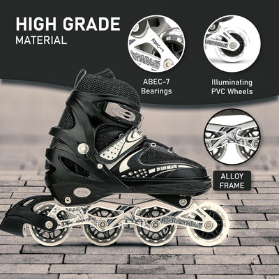 732 Aluminum-Alloy Adjustable Inline Skates | 70mm Wheels | Medium (Black)