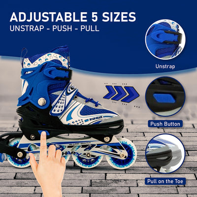 733 Aluminum-Alloy Adjustable Inline Skates | 70mm Wheels | (Blue)