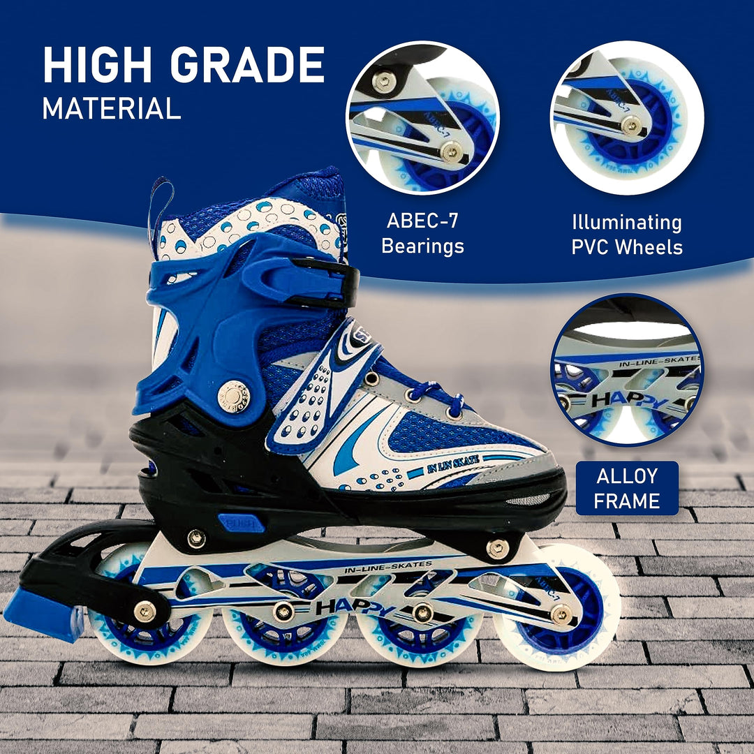 733 Aluminum-Alloy Adjustable Inline Skates | 70mm Wheels | (Blue)