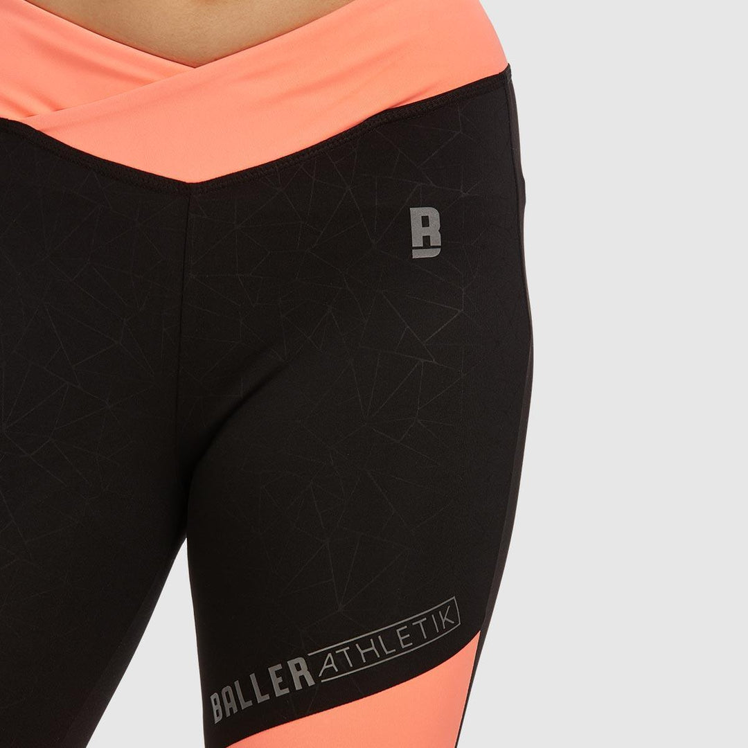 V Waist Tights - Black and Coral - Baller Athletik