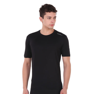 Black Self Design Printed Men Round Neck T-Shirt 100 % Polyerster (Pack of 1)