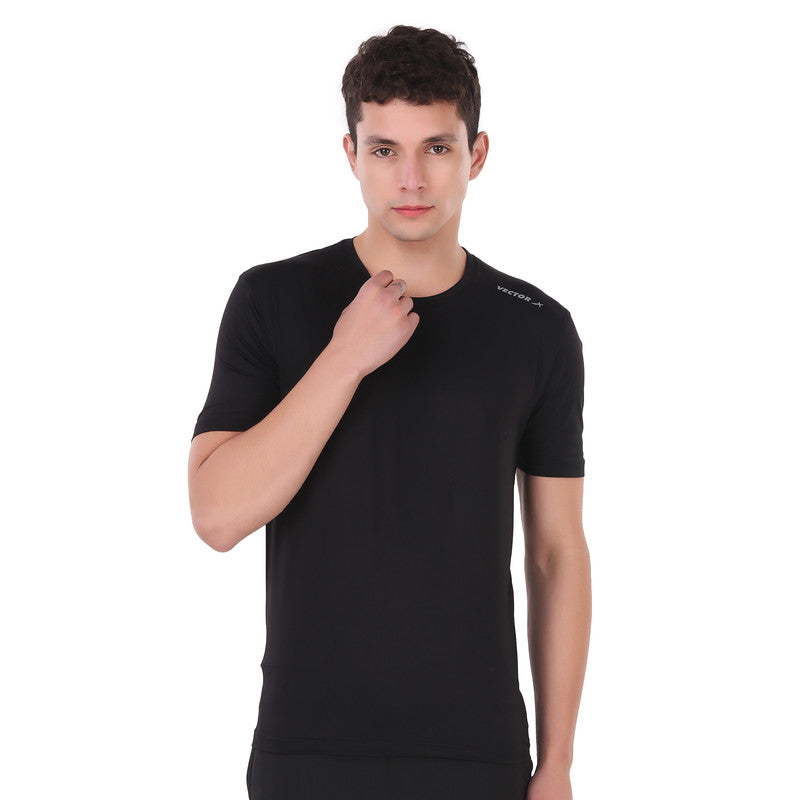 Black Self Design Printed Men Round Neck T-Shirt 100 % Polyerster (Pack of 1)