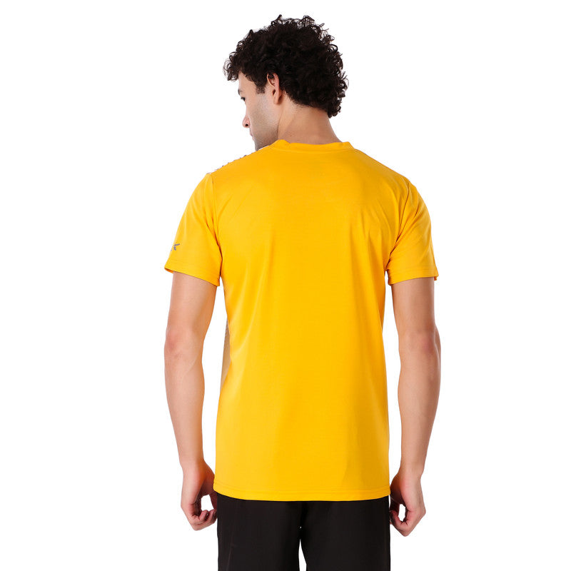 Yellow Self Design Men Round Neck T-Shirt 100 % Polyerster (Pack of 1)