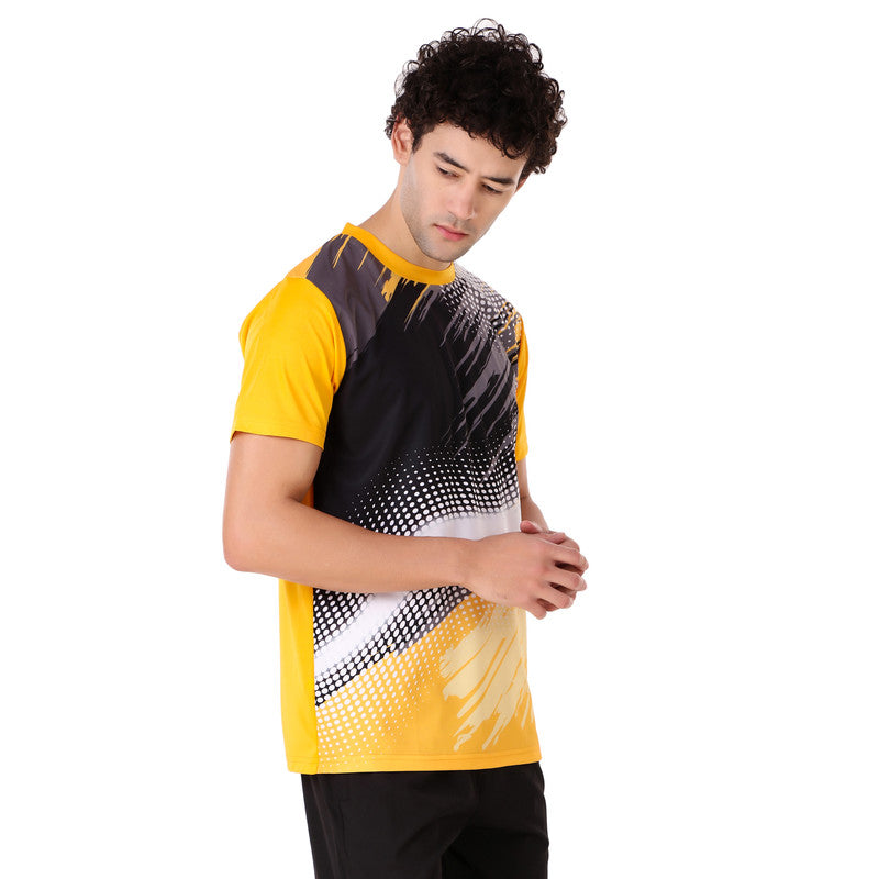 Yellow Self Design Men Round Neck T-Shirt 100 % Polyerster (Pack of 1)