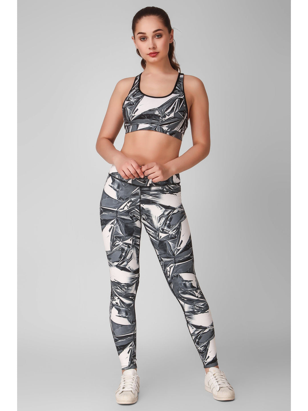 Grey Abstract Printed Sports Bra