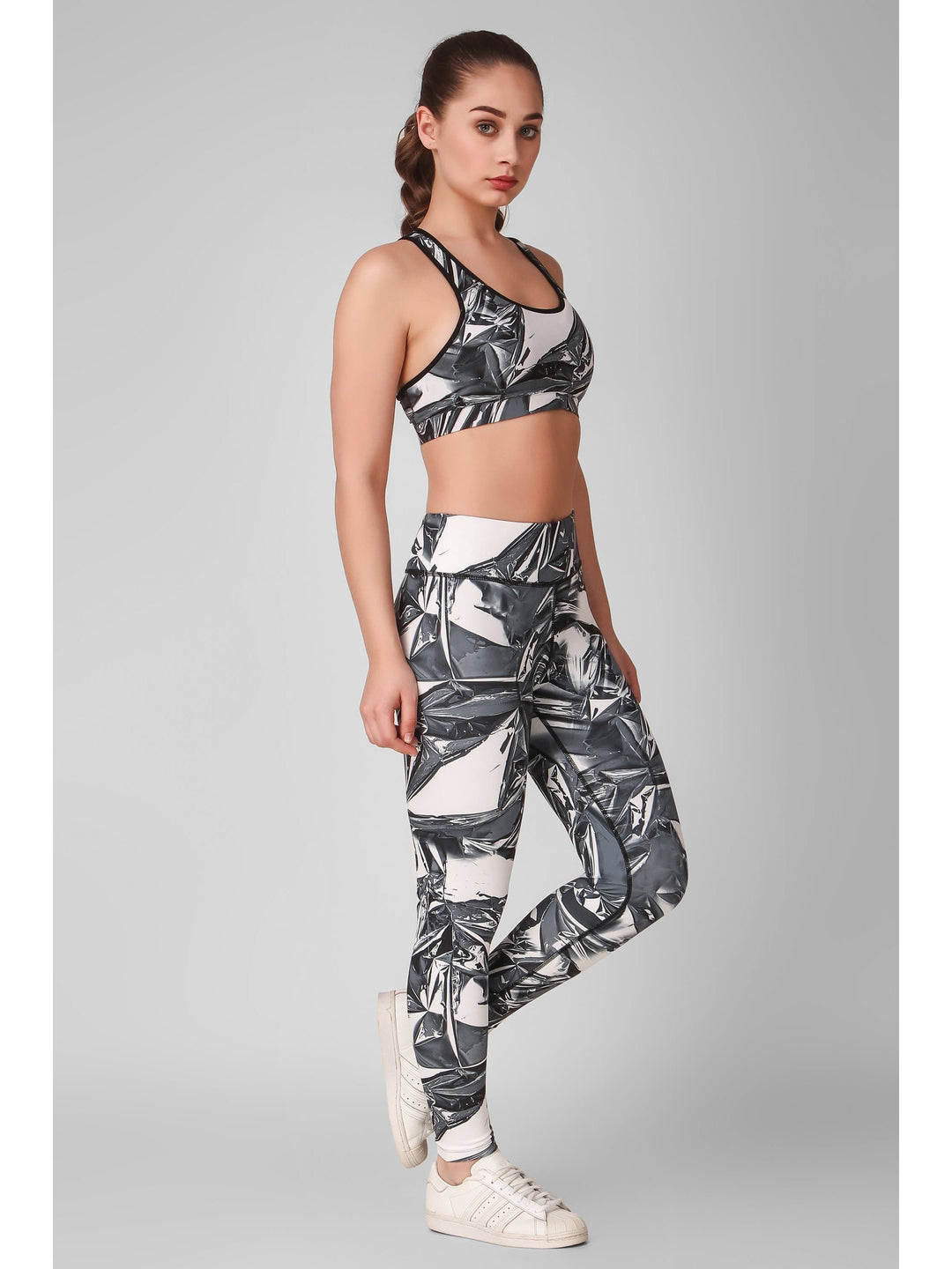 Grey Abstract Printed Sports Bra