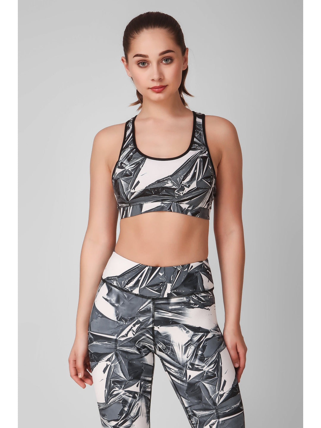 Grey Abstract Printed Sports Bra