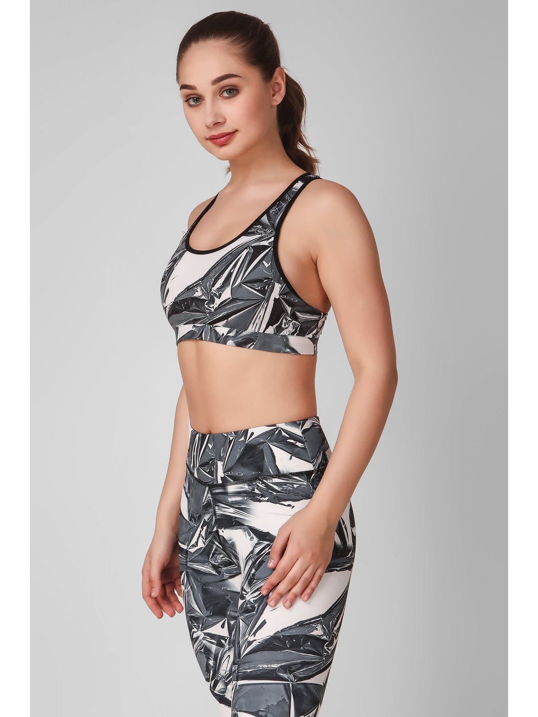 Grey Abstract Printed Sports Bra