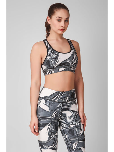 Grey Abstract Printed Sports Bra