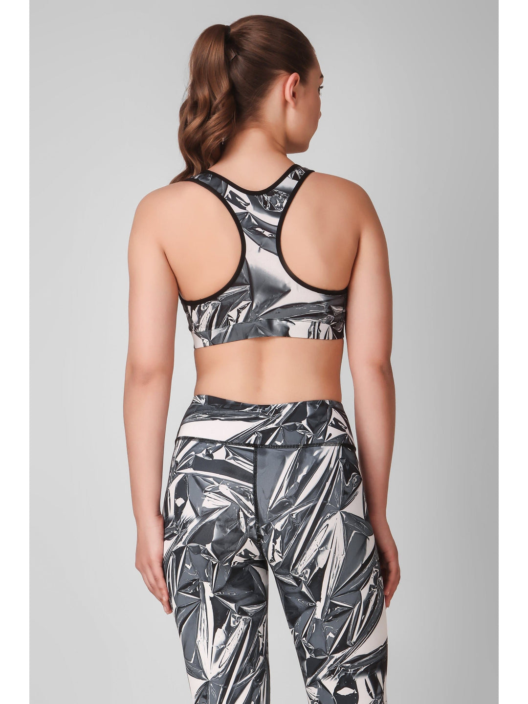 Grey Abstract Printed Sports Bra