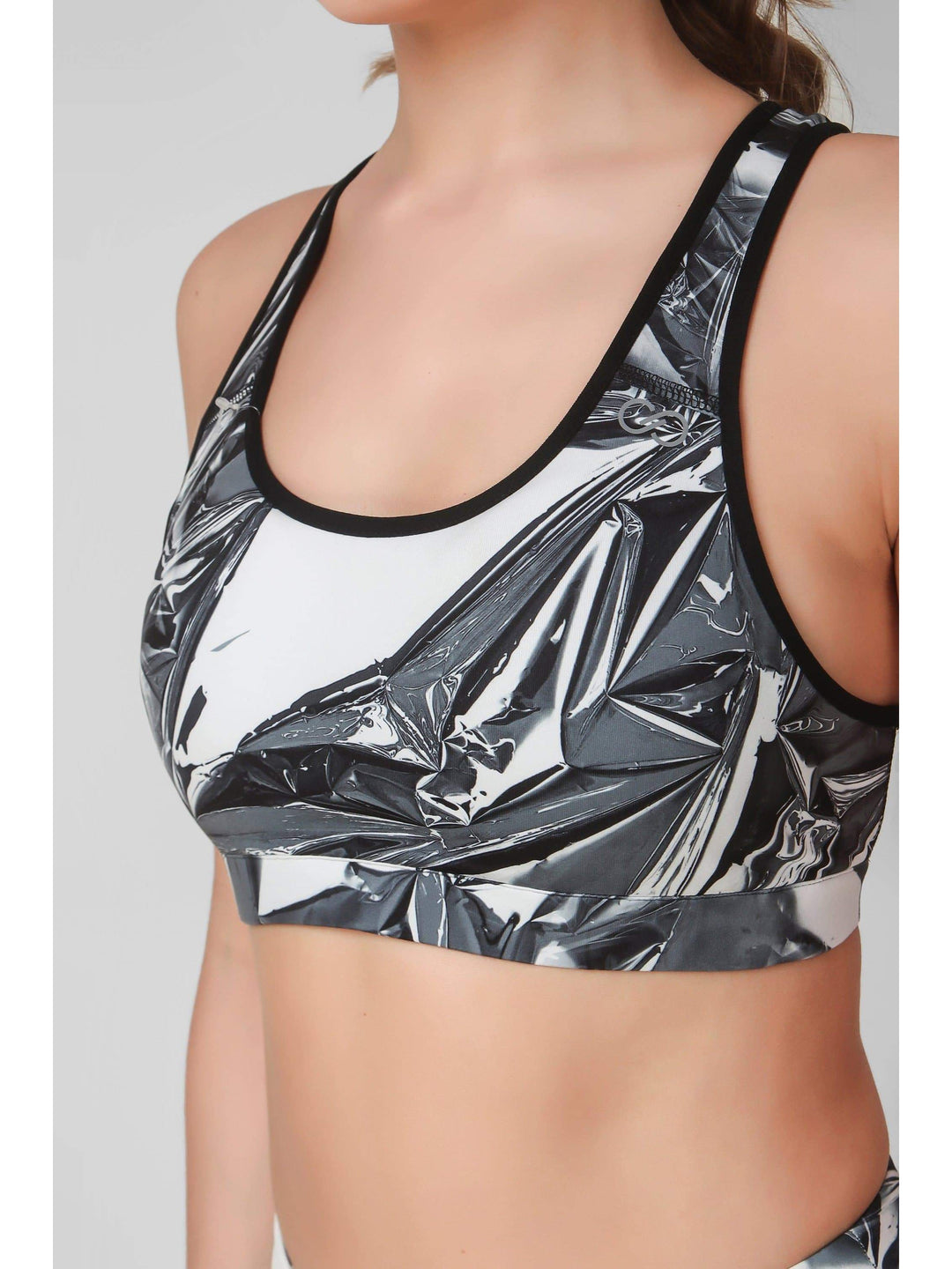 Grey Abstract Printed Sports Bra