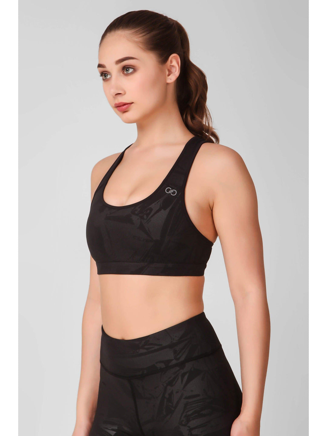 Black Abstract Embossed Sports Bra