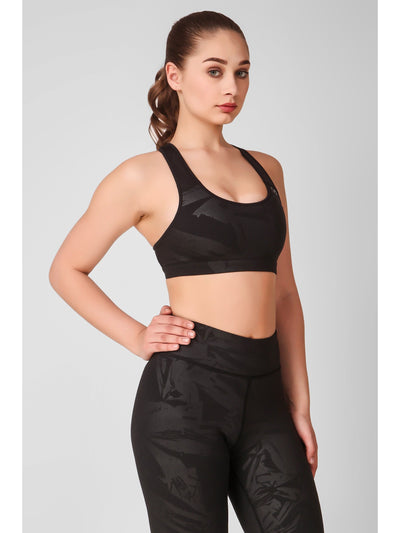 Black Abstract Embossed Sports Bra