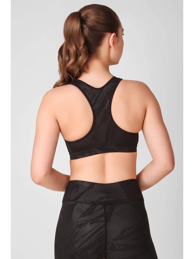 Black Abstract Embossed Sports Bra