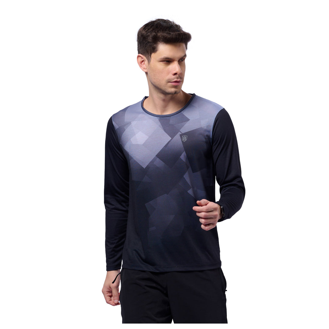 Men's Digital print outdoor Training full sleeve T-shirt (Black)