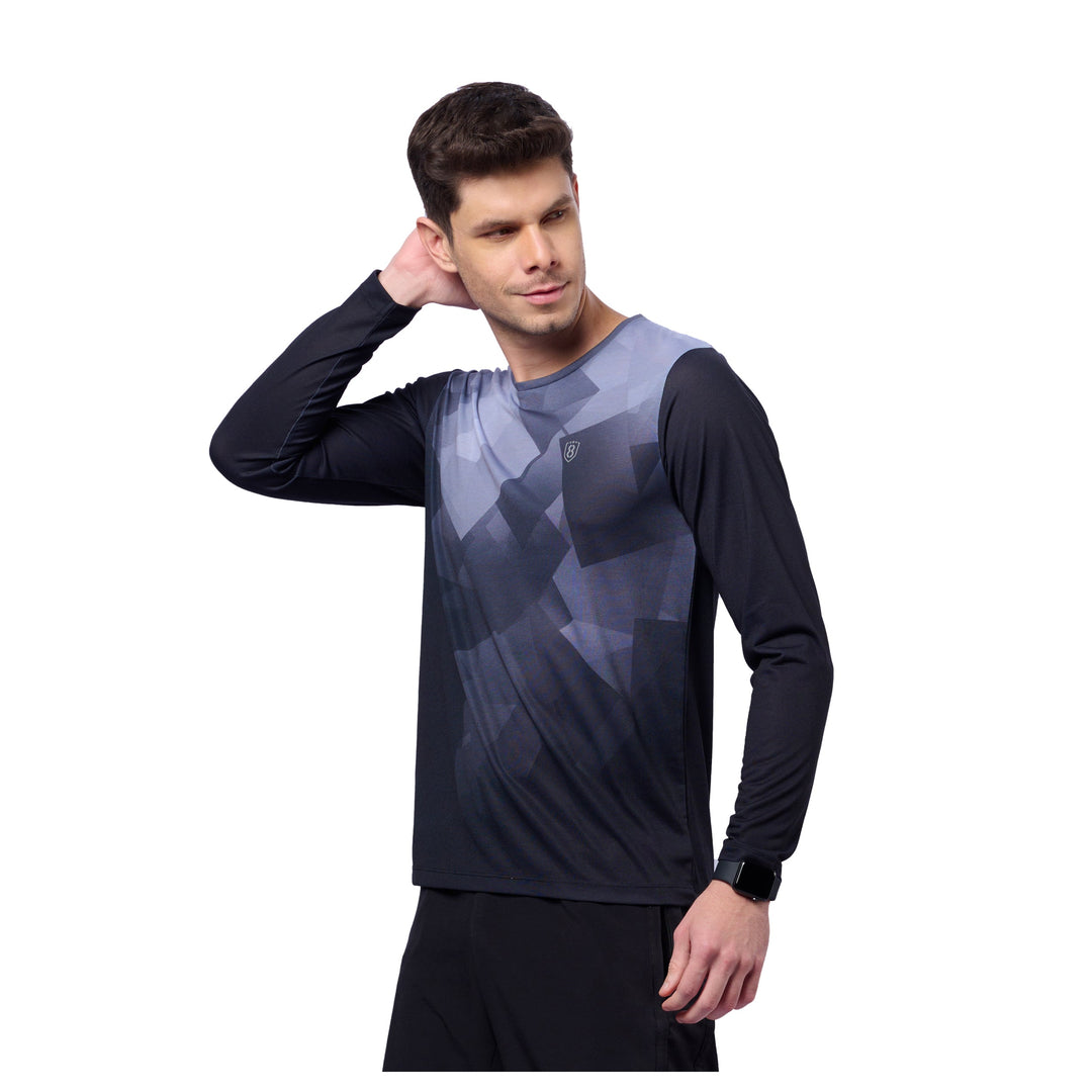 Men's Digital print outdoor Training full sleeve T-shirt (Black)