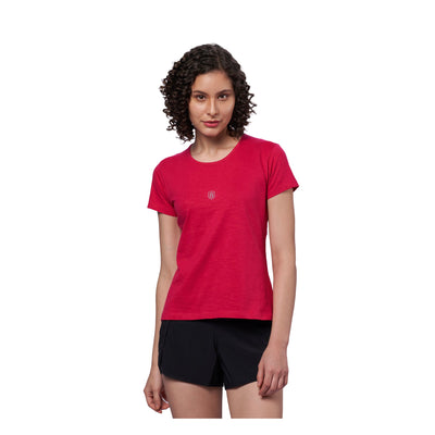 Women's 100% Cotton High-Low Hem Training T-Shirt (Crimson)
