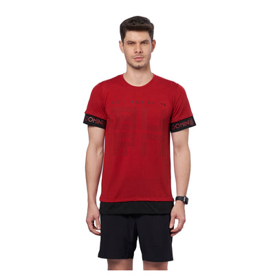 Men's HD Chest Print Outdoor Oversized T-Shirt (Red)