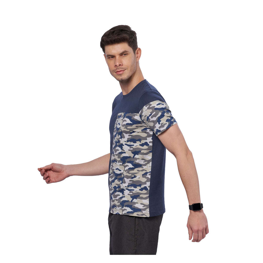Men's Camouflage Panel Training Outdoor T-Shirt (Navy)