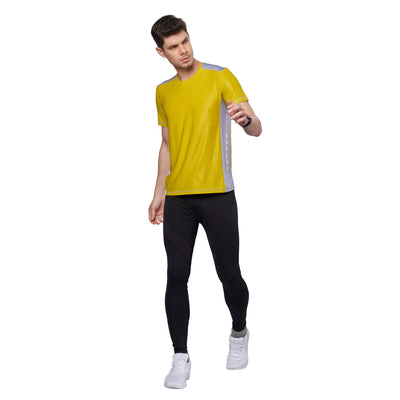 Men's Contrast Cut and sew at Side Training T-Shirt (Yellow)